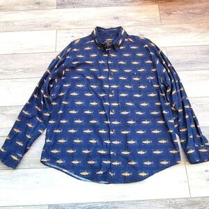 Woolrich Spotted Trout Fish Pocket Long Sleeve Button Down Shirt Men XL